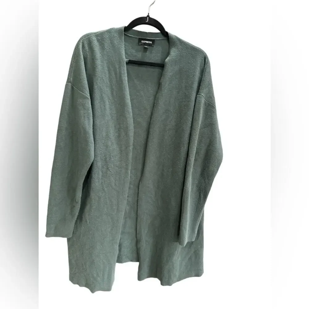 Express Cardigan Sweater Womens Large Green Open Front Long Sleeve Size M